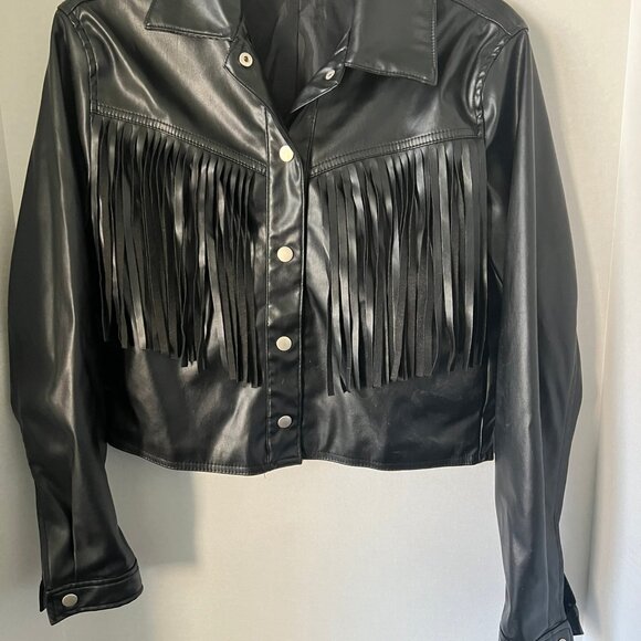 No Boundaries junior faux leather fringe jacket. Size XS (1) Black - Picture 1 of 5